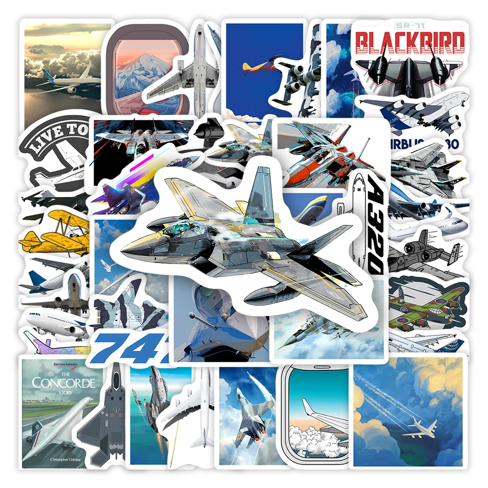 Fighter Aircraft Airplane Stickers Collection Kids DIY Gift Toys Waterproof Decal for Laptop Scrapbook Phone Luggage Decoration