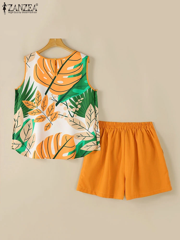 ZANZEA Summer Holiday Short Sets Women 2024 Fashion Floral Print Tank Tops Elastic Waist Shorts 2-Pieces Sets Casual 2pcs Suits