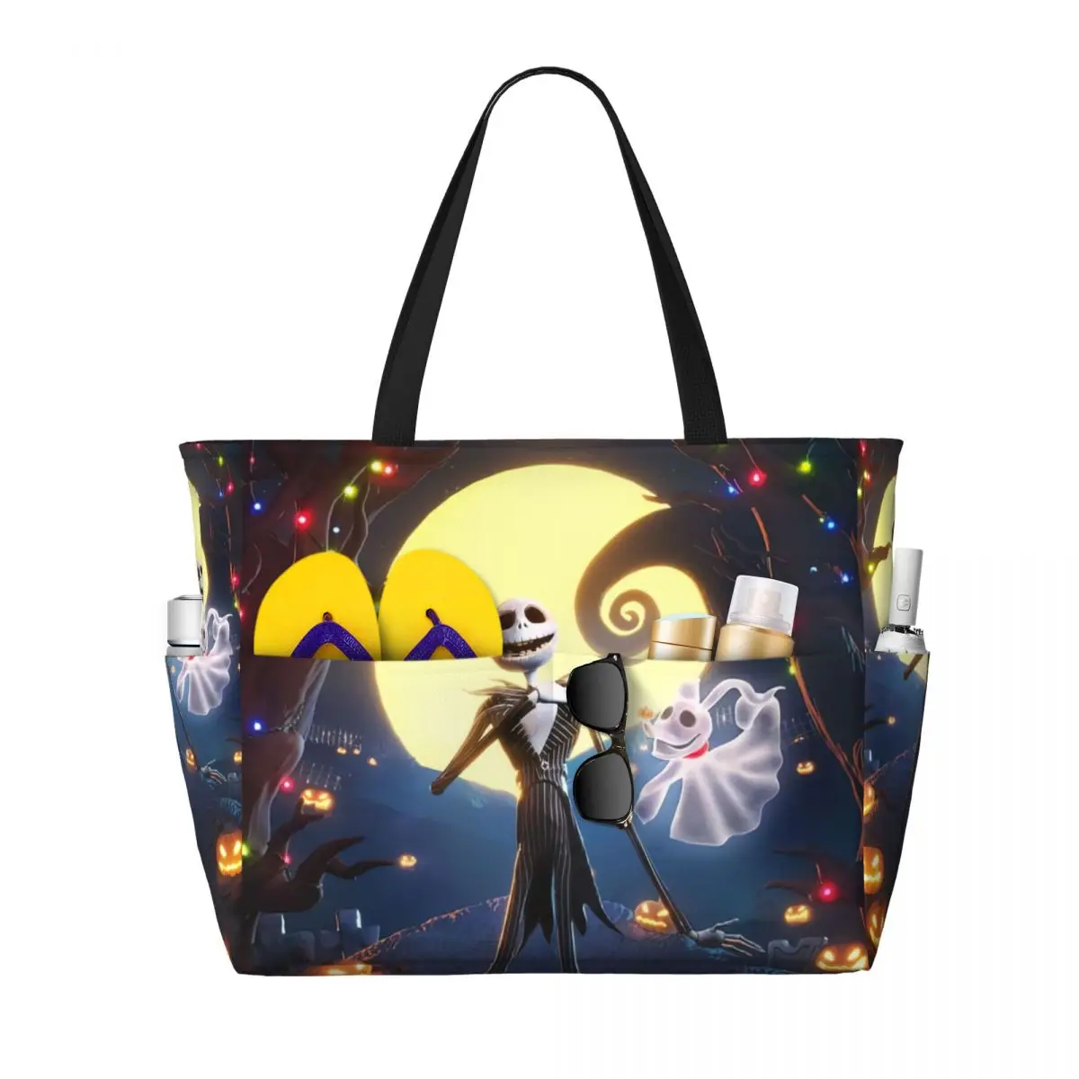 Borsa Tote personalizzata grande Horror Christmas Nightmare Jack Skellington per le donne borsa da viaggio da spiaggia per palestra con tracolla di