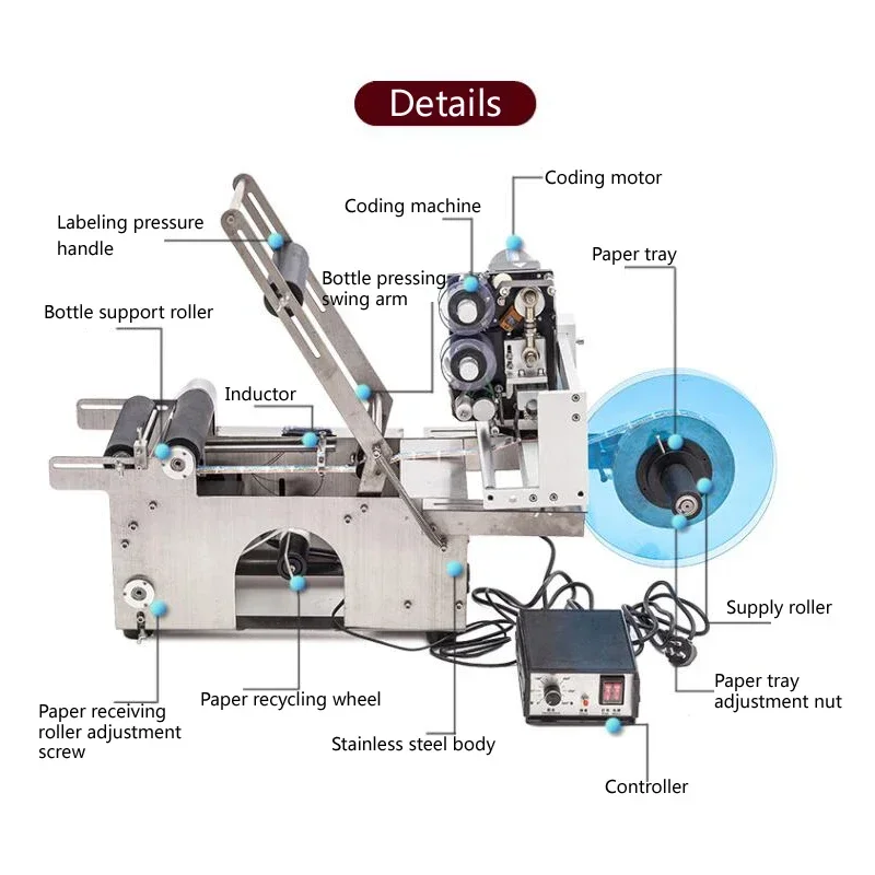 Semi-automatic Round Bottle Labeling Machine Labeler LT-50 with Printer Code +Stainless Steel Label Sticker