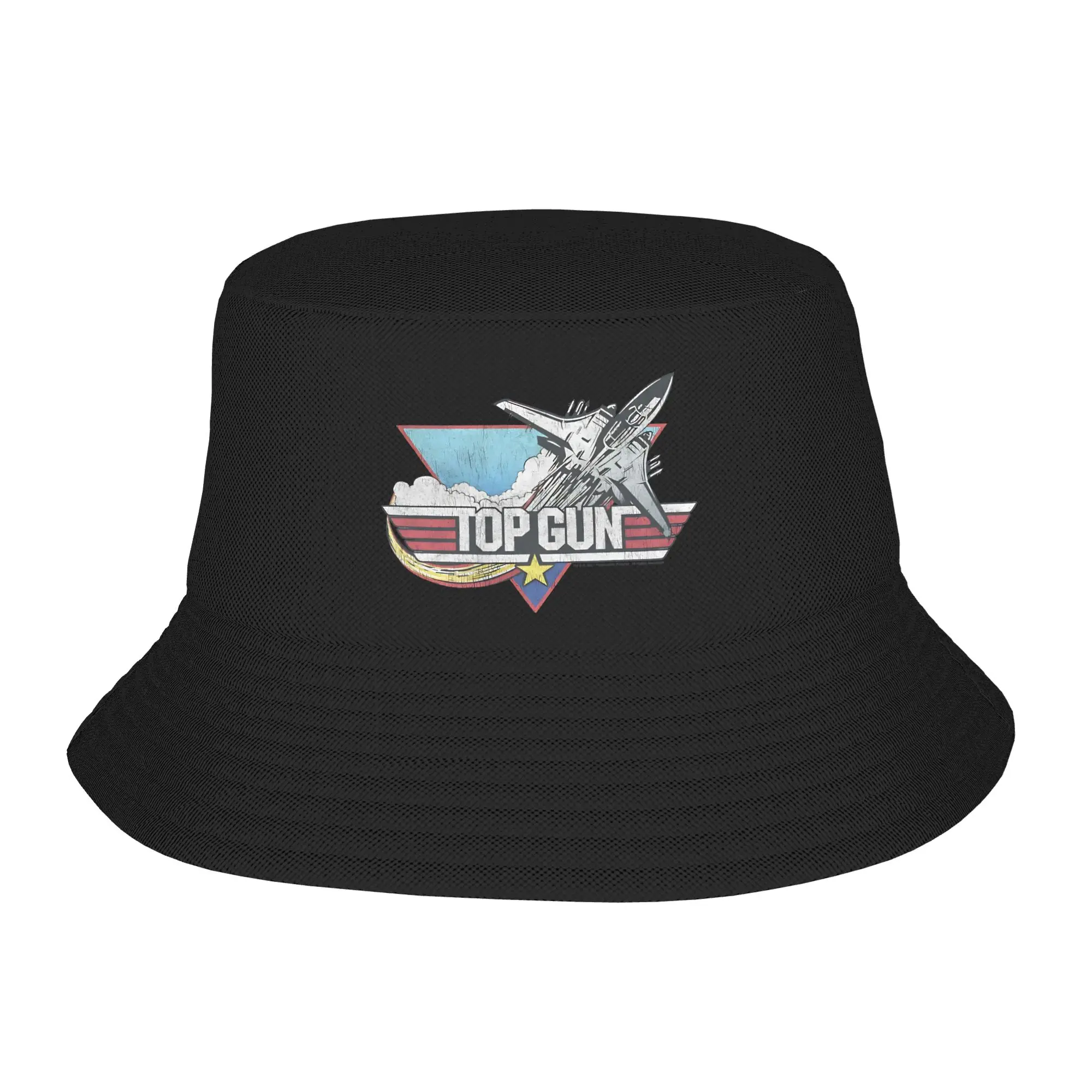 Chapéu Bucket Retrô Top Gun com Logo de Jato Invertido, Chapéus de Pescador Casuais de Verão para Casais, Bonés de Pesca Personalizados, Chapéus com Viseira Hip Hop