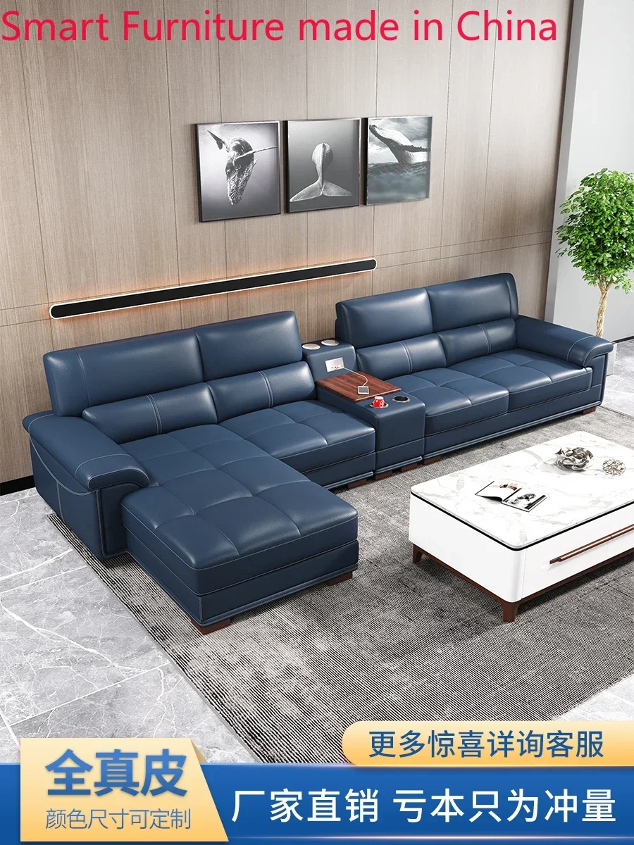 Genuine leather sofa top layer cowhide living room size three person modern minimalist new full leather sofa combination