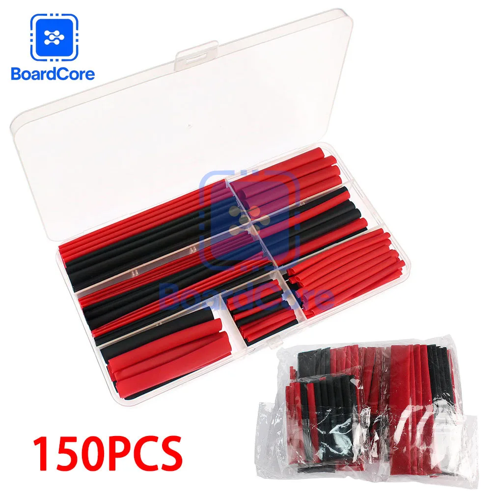 150Pcs Red & Black Heat Shrink Tube Heat Thermoresistant Insulation Tubing 2:1 for Electrical Wire/Cable DIY Repair