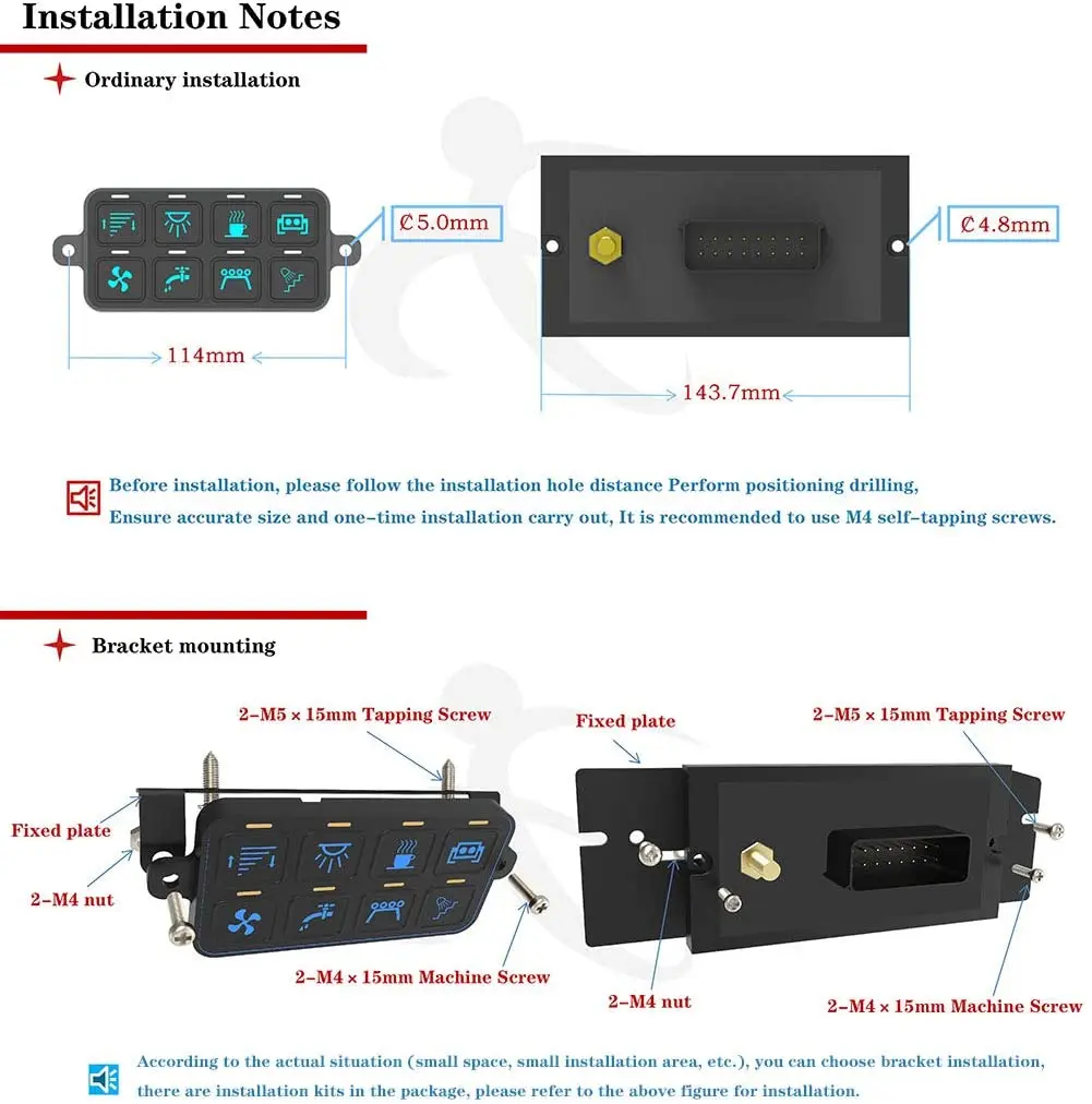 8 Gang Switch Panel Controller with Bluetooth and Circuit Control Box Waterproof Fuse Relay Box Wiring Harness Label Stickers