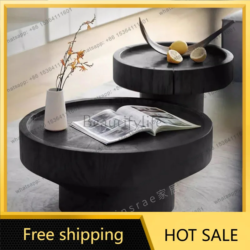 LJY Nordic Stump Coffee Table Natural Wood Log Solid Wood Creative Minimalist Japanese Wabi Sabi Style Round Side Table