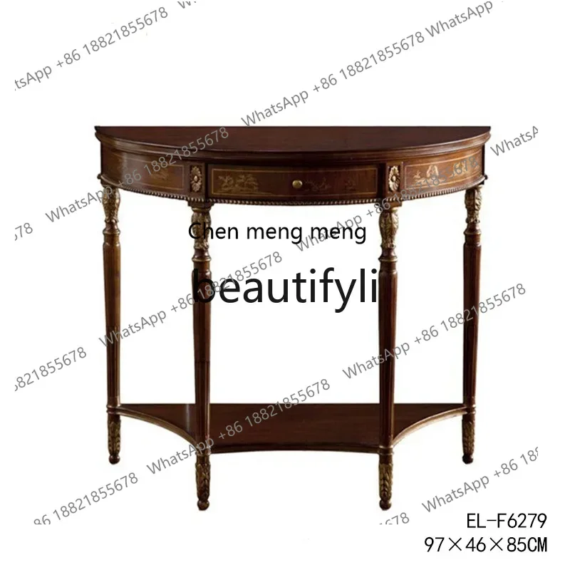 

French hand-painted entrance platform brown round entrance platform wood color entrance solid wood2936