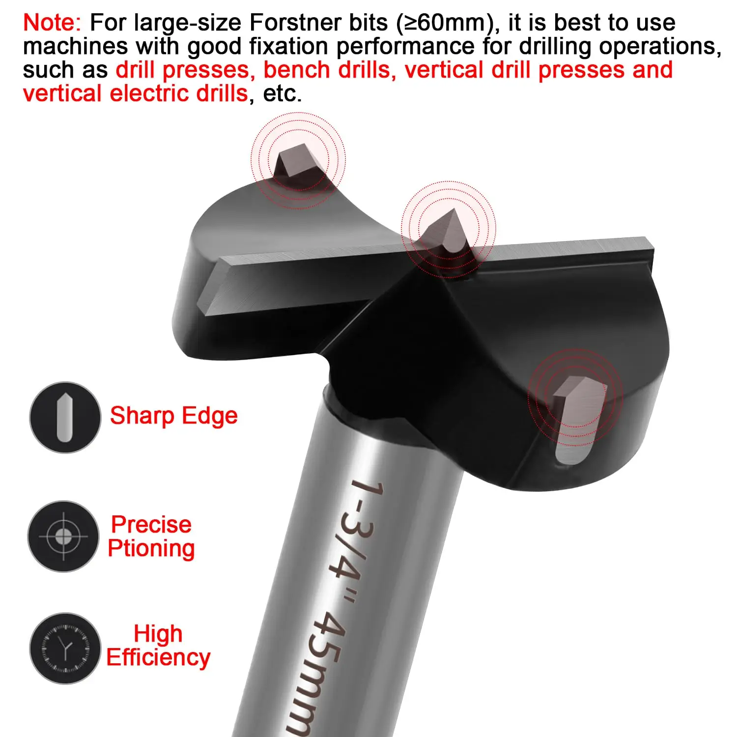 Broca Forstner de 15mm-100mm, 2 flautas, perforación de madera con punta de carburo para madera, plástico y madera contrachapada, 1 unidad