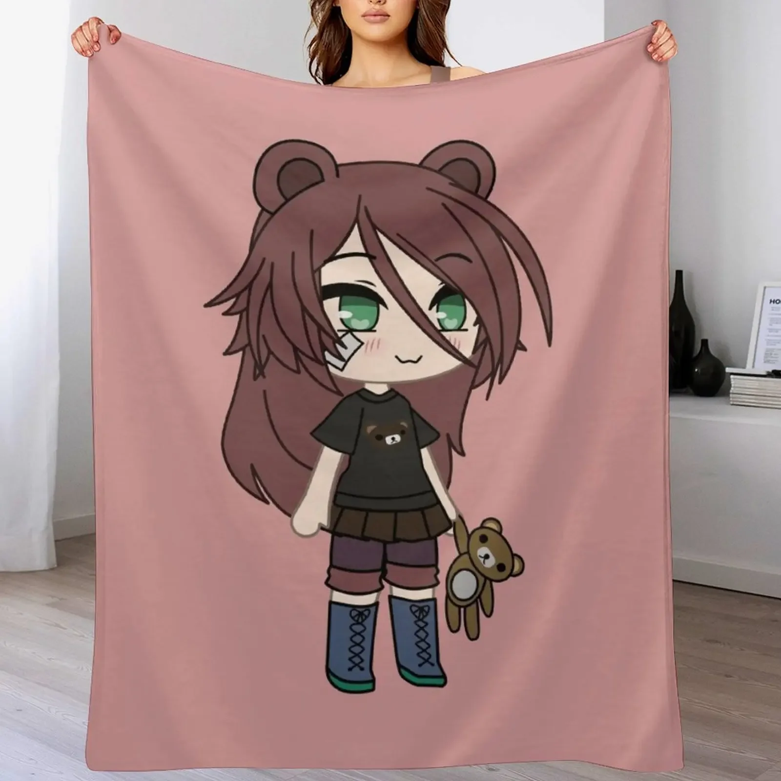 Gacha Life series - Magical Bear Girl Kaya Throw Blanket Multi-Purpose Sofa Quilt Hairy Blankets