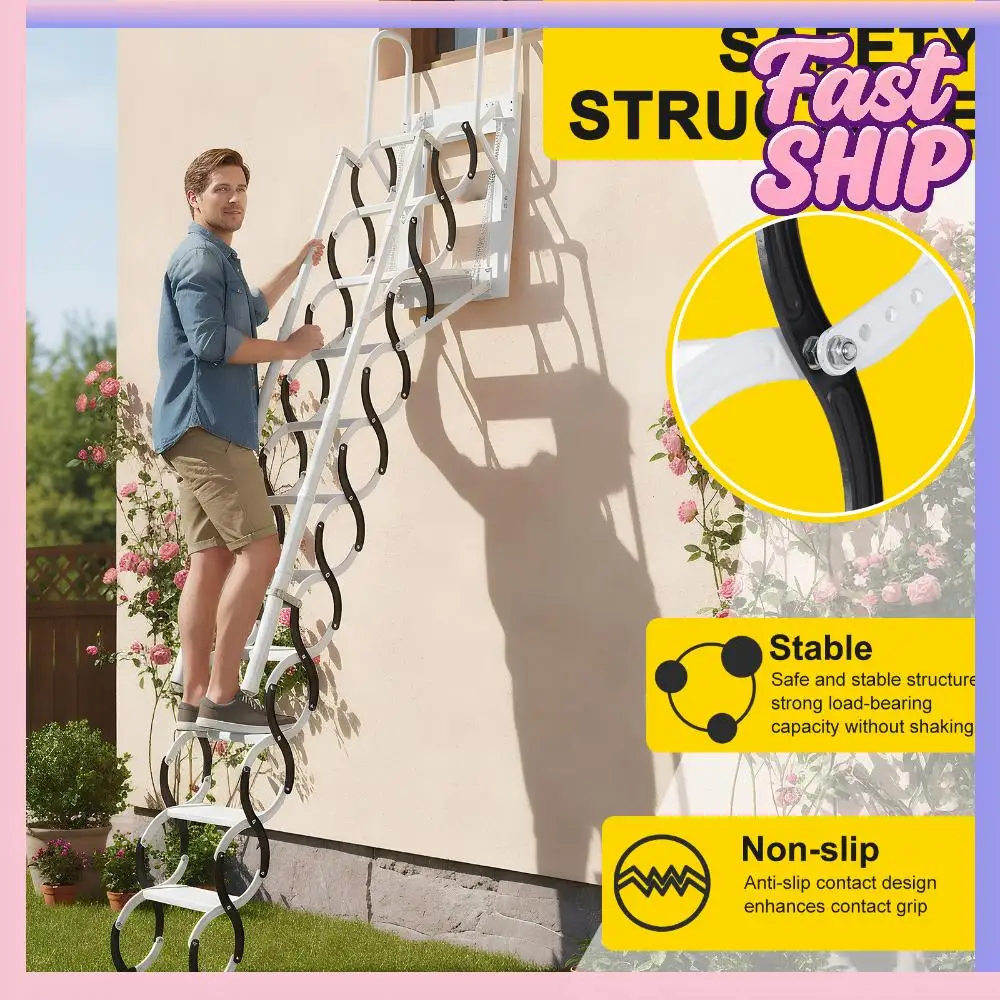 

9/11Steps Invisible Pull Down Stairs Retractable Attic Telescopic Staircase with 2 Handrails for Home Indoor Outdoor