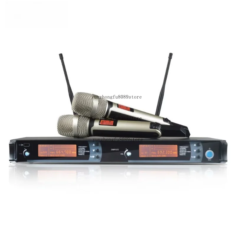 Wireless Microphone System Dual Channel Handheld Dynamic Microphone Set Suitable for Stage Performance, DJ, Karaoke, Church