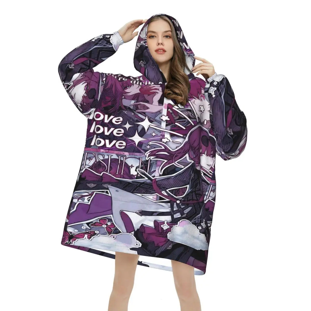 Oversized Honkai Star Rail Wearable Blanket Gifts for Women Men Ultrasoft Plush Warm Sweatshirt Blankets With Pocket