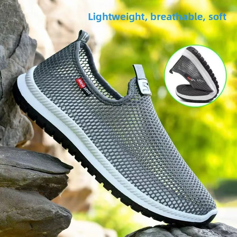 

Breathable Mesh Slip-On Anti-Slip Wear-Resistant Dad Shoes Summer Comfortable Beijing Style Flat Heel round Toe Rubber Outsole