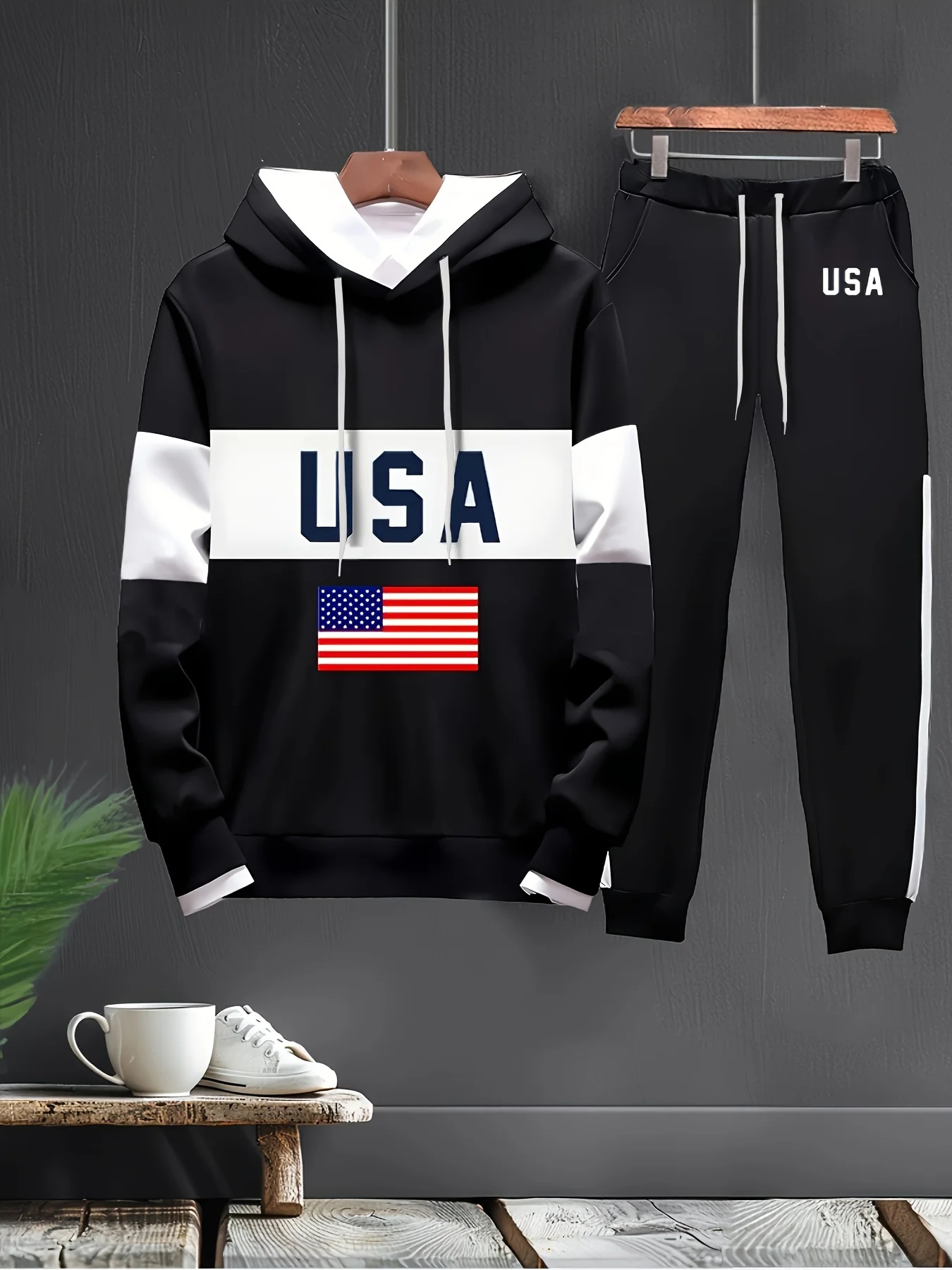 

2025-26 Autumn/Winter New Y2K Sports Set USA Printed Men's Fashion Super Large Comfortable Daily Street Two Piece Set