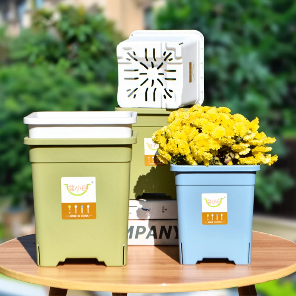 Breathable Square Flower Pot Plastic Nursery Container With Tray Thickened Durable For Home Balcony Garden Planting