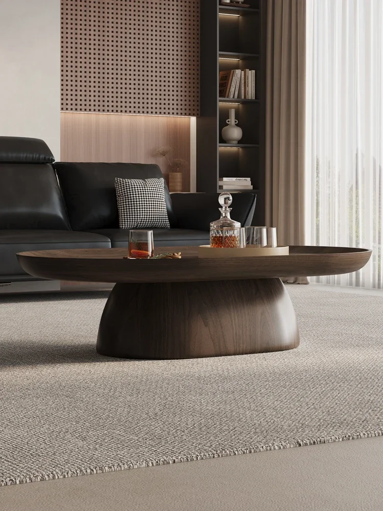 Medieval Coffee Table Living Room Household Small Apartment Modern Simple Designer Wabi Sandy Wind Black Walnut Oval Table