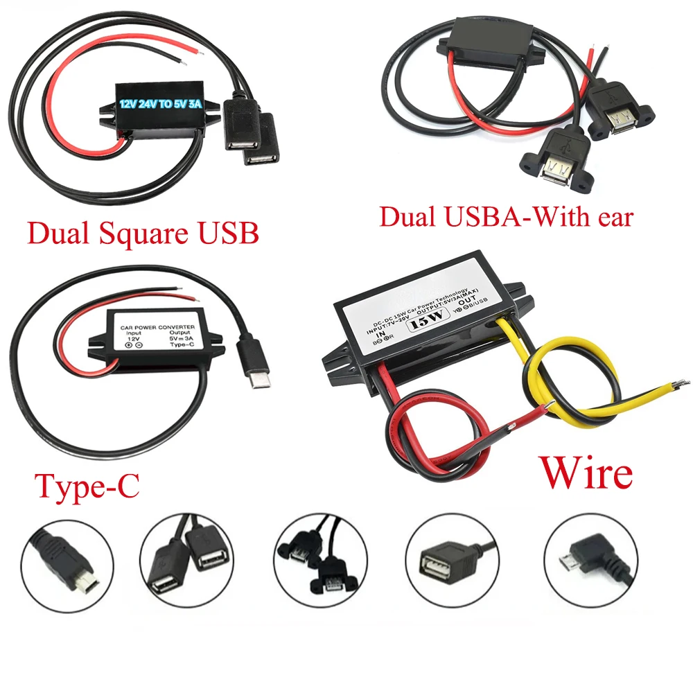 

12V24V to 5V 3A 5A 15W 25W Buck DC-DC Step Down Converter Power Supply Module Mini USB Micro USB Male Female Type-C Adapter CE