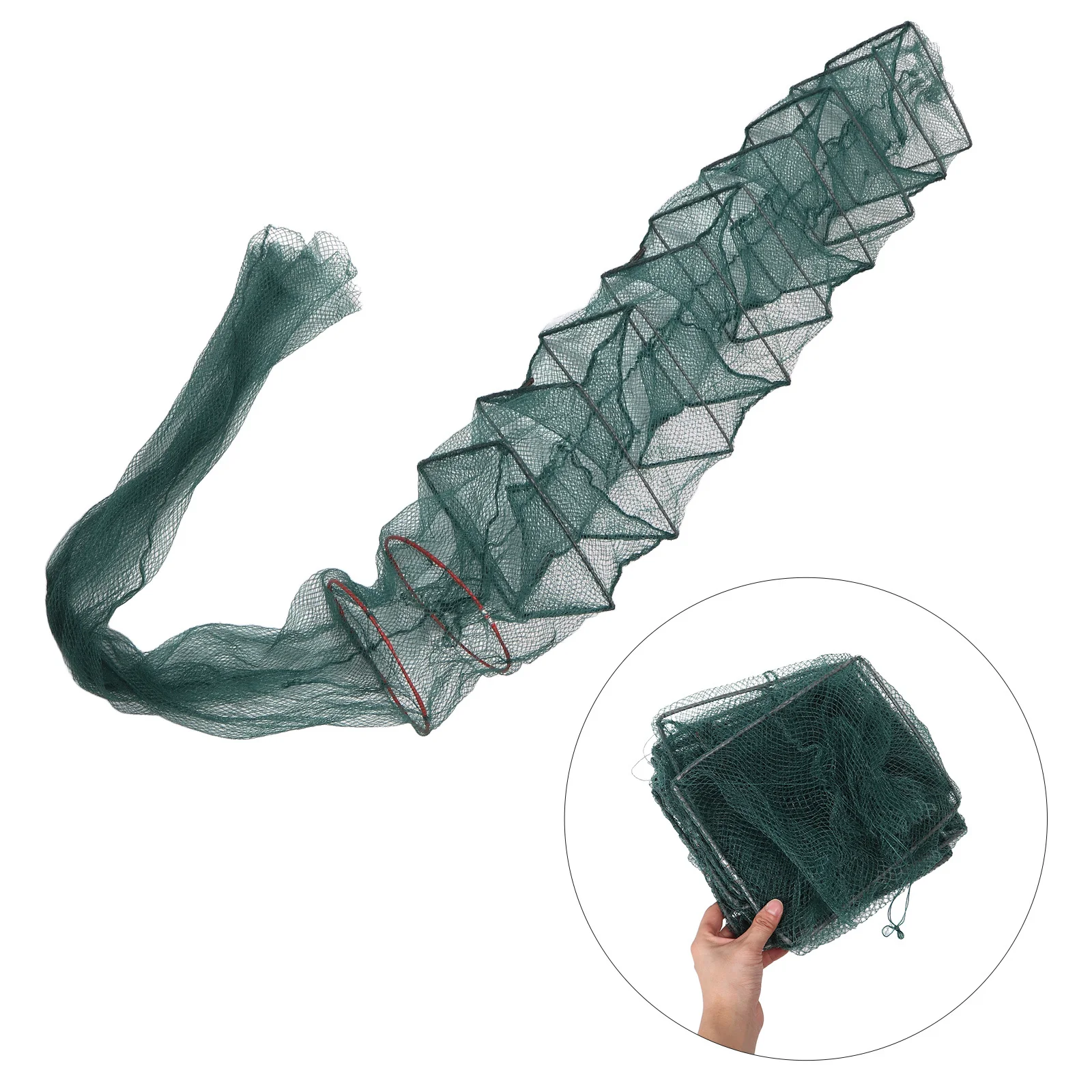 

Foldable Nylon Fishing Cage Basket Collapsible Multi Layer 2.4 Meter 11 Sections 8 Holes Portable Fish Keeping Net Crayfish