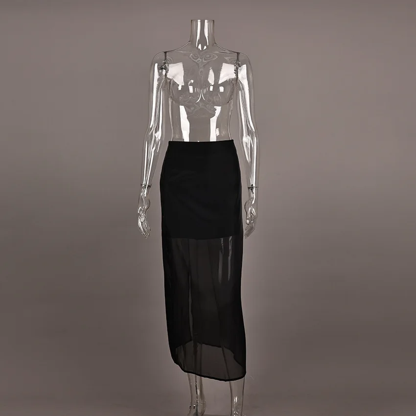 See Through Mesh Patchwork Skirts Women Fashion High Waist Casual Commuting Streetwear Vacation Party Elegant Skirt