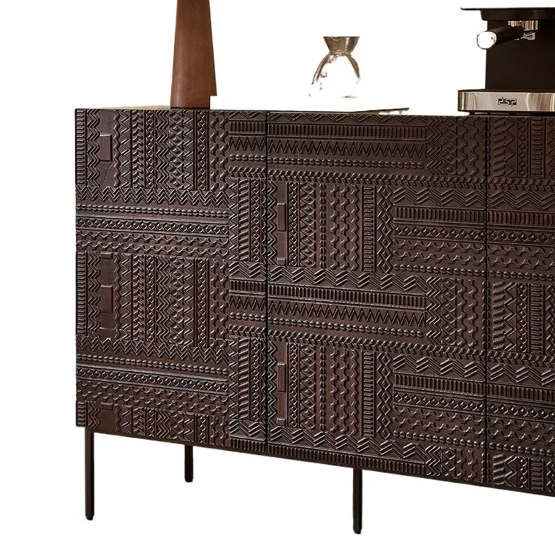 French retro, hand-carved black high-end medieval side cabinet