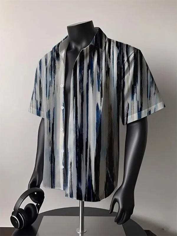 

Мужская рубашка в стиле ретро-американский дизайн с кубинским воротником, летняя, для пляжа, отдыха на Гавайях, повседневная, свободного кроя, из полиэфирного волокна