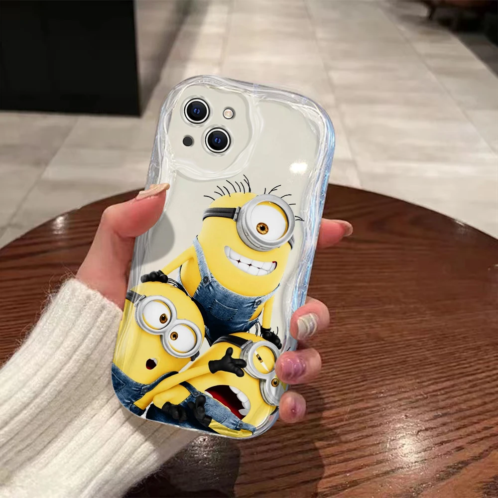 Cartoon Cute 3D Wave Case For M-MinionS iPhone 16 15 14 13 12 11 Pro Max Mini X XR XSMAX 8 7 6S Plus Soft Silicone Cover