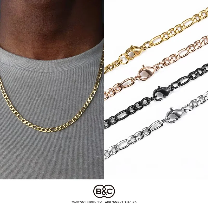 B&C Fashion New Figaro Chain For Punk Silver Color Stainless Steel Long Necklace Men Hip Hop Jewelry Gift