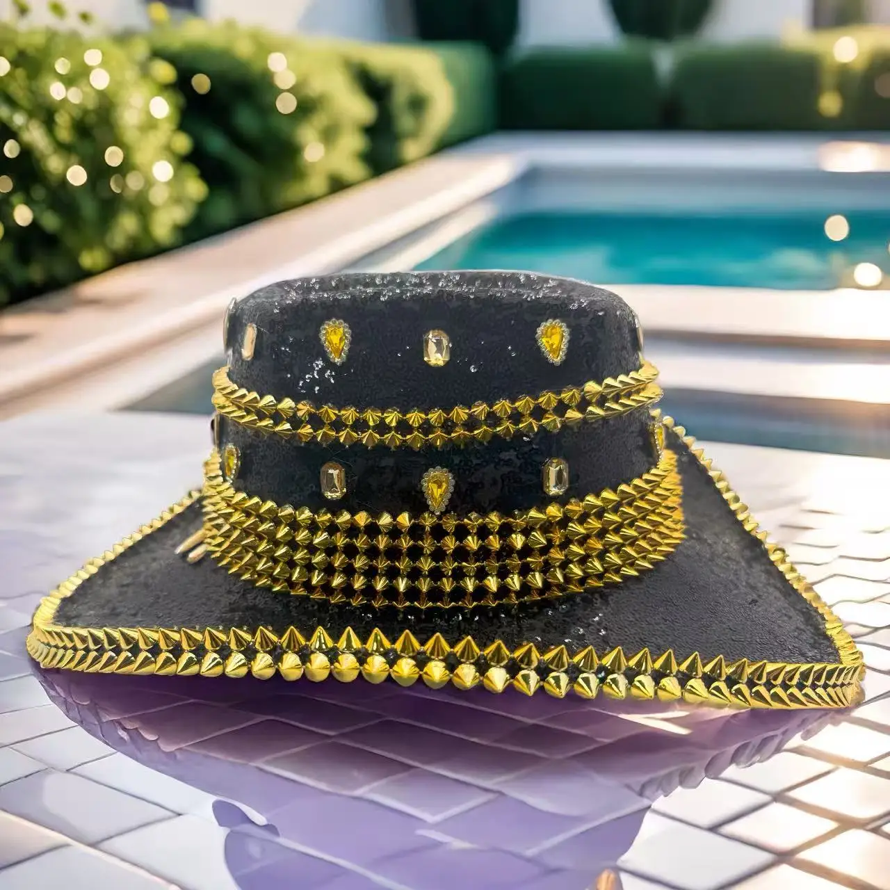 HongLuan Black Sequin Glitter Costume Hat & Cowboy Hats Rhinestone for Woman, Cowboy Cosplay Female Accessories & Cowgirl Cap