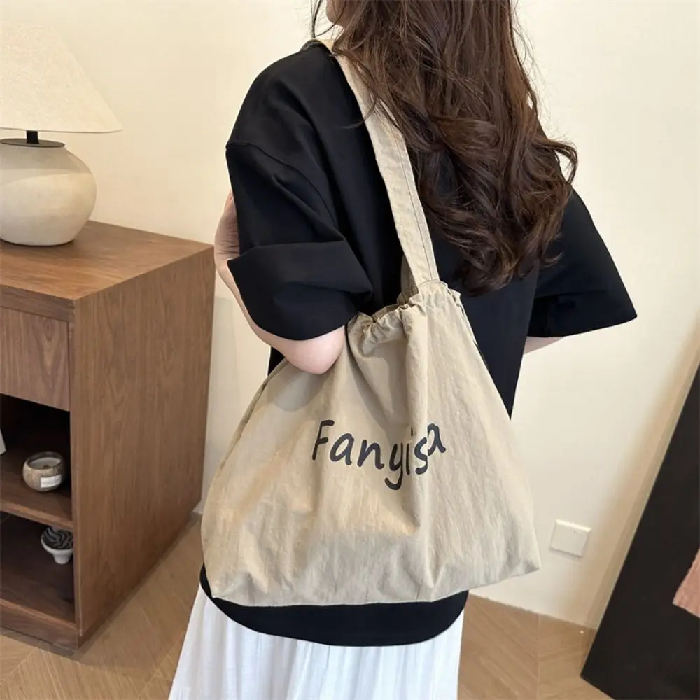 

Ins Korean Drawstring Tote Bags Casual Lightweight Letter Shoulder Bag Large Capacity Designer Handbag Daily