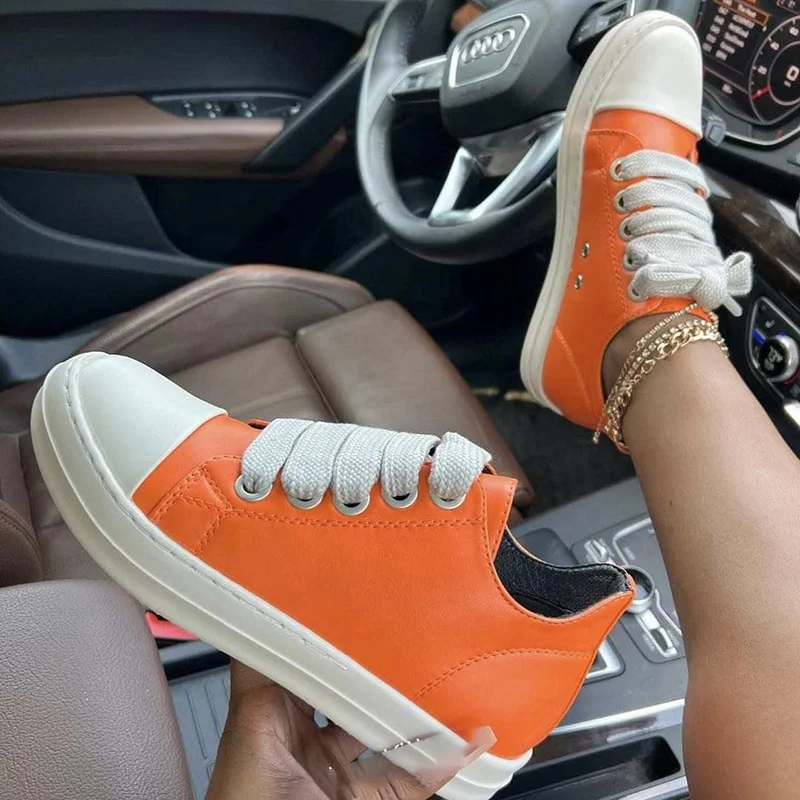 Casual Shoes Pink PU Leather Shoes for Women Boots Male Luxury Designer Lace-up Women's Sneakers