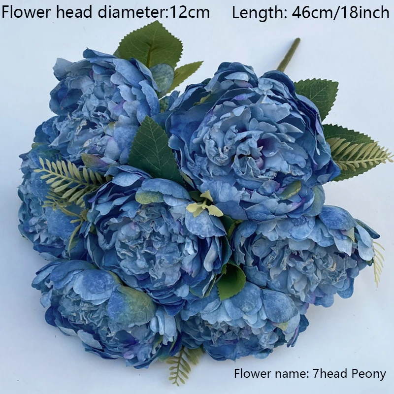 

7 Head Blue Peonies Artificial Flowers Silk Bouquet Wedding Christmas Table Decor Flower Arrangement Bloemen Boeket