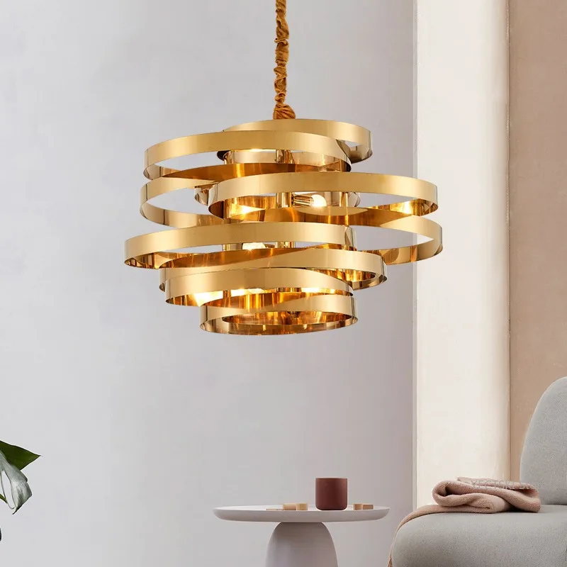 Modern stainless steel circular dining room, living room, bedroom, model room, hotel club, creative dining pendant light