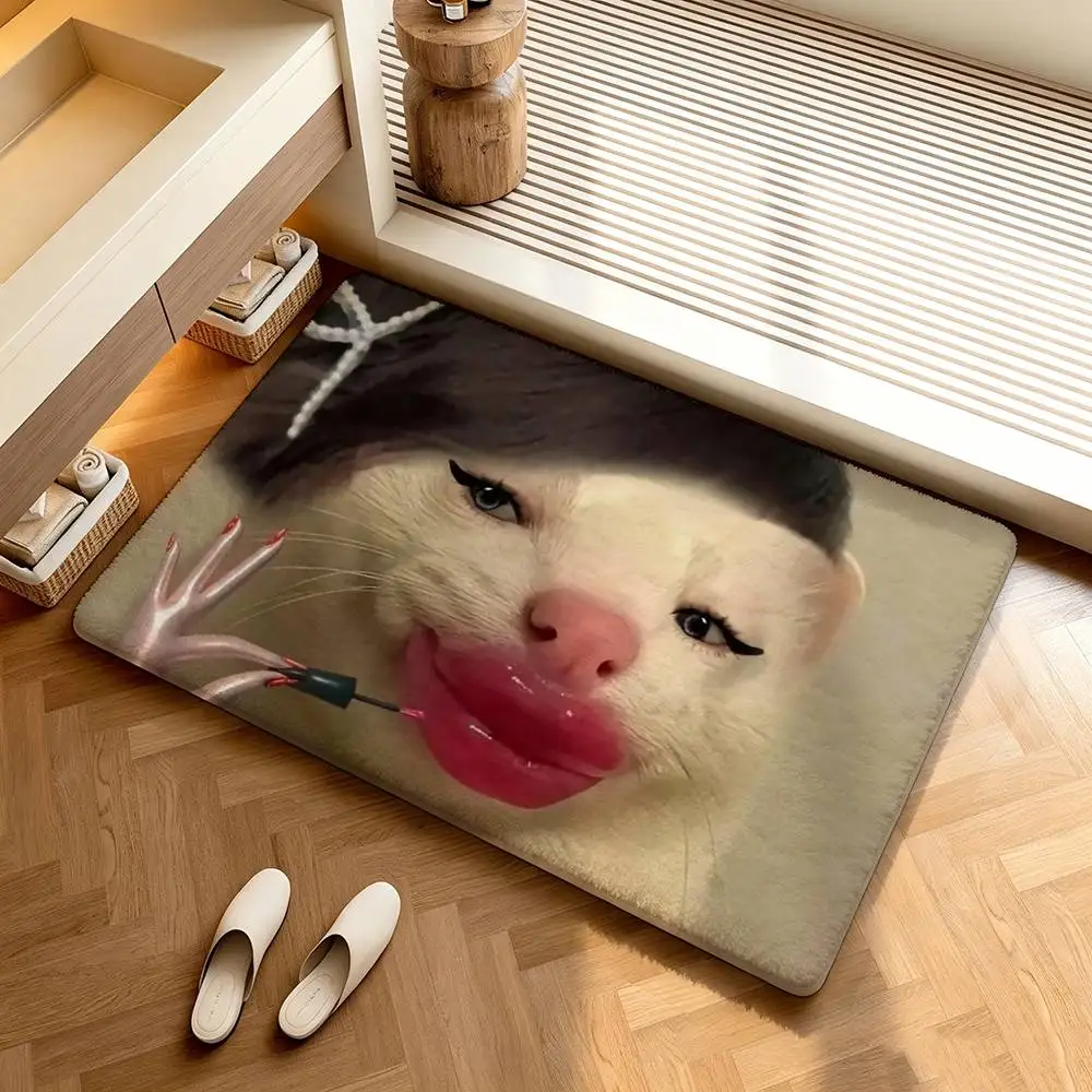 Cute Meowl Meme Kawaii  Shower Room Absorbent Small Floor Mat Soft Comfortable Decorative Foot Mat