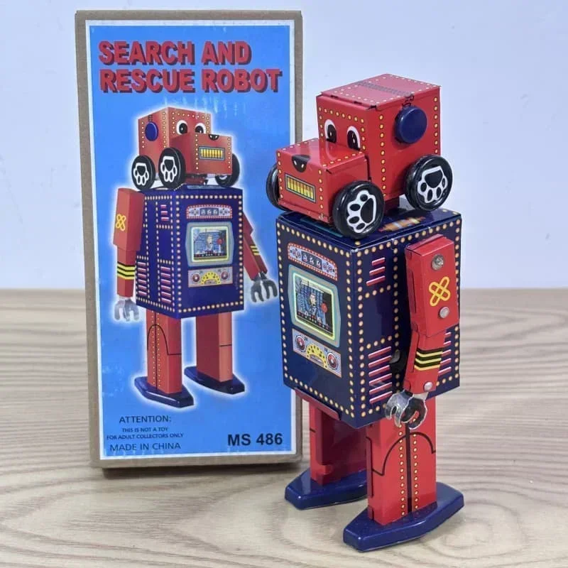 [Divertido] colección para adultos juguete de cuerda Retro Metal estaño búsqueda y rescate Robot perro coche relojería juguete figura modelo Vintage juguete para regalo