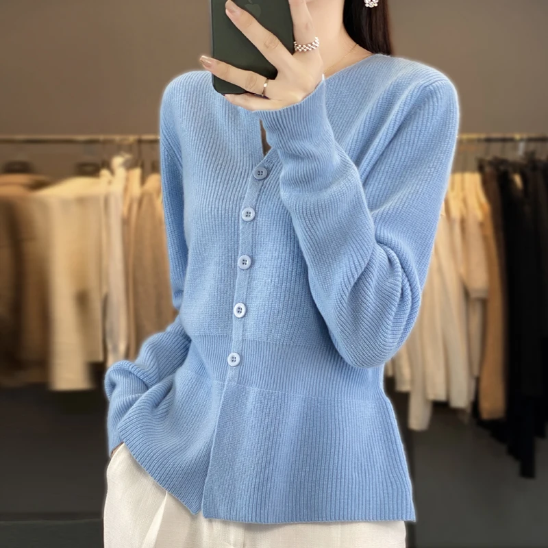 

Women Knitwears 100% Pure Wool Knitted Cardigans Hot Sale Winter Vneck soft Warm Jumpers Female Tops