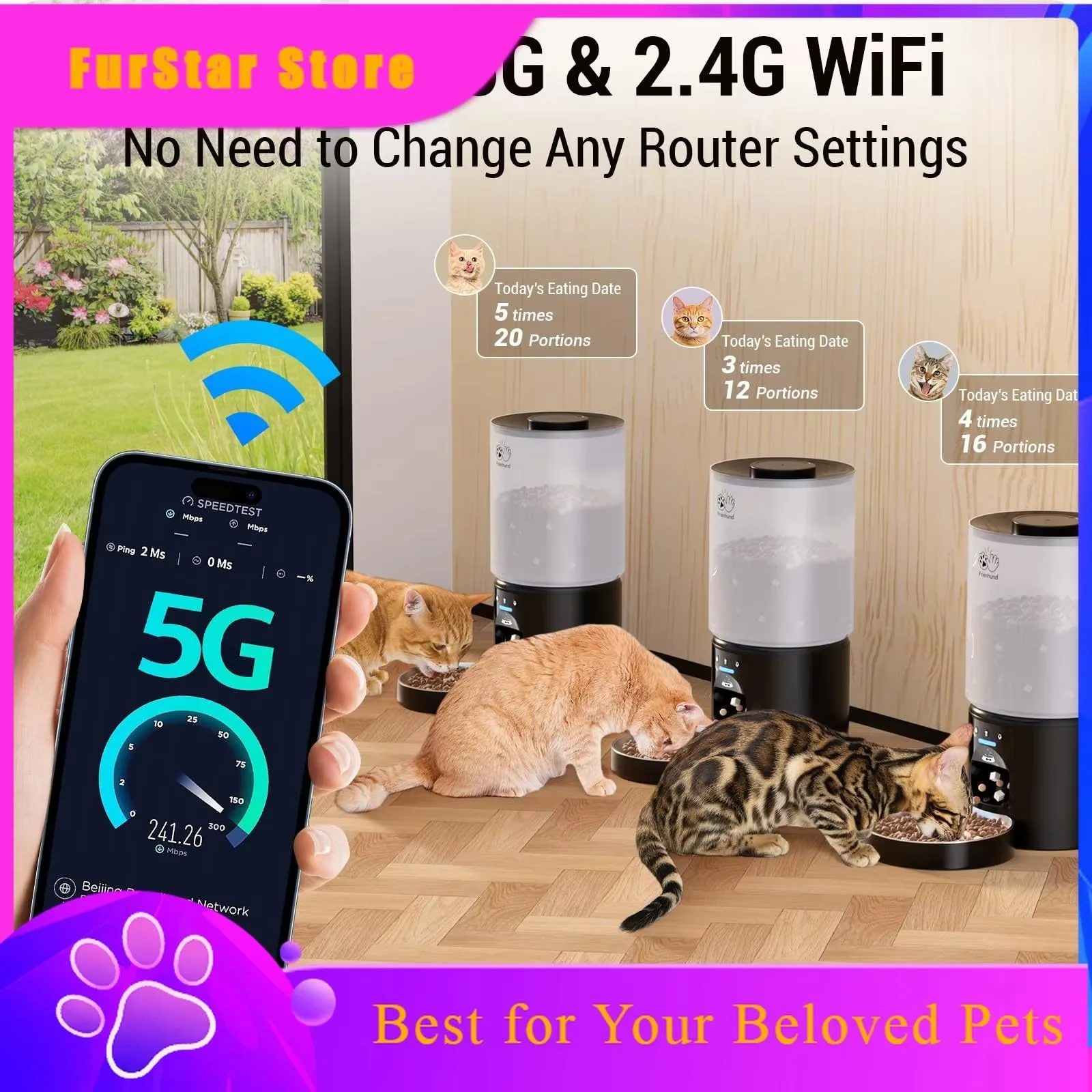 FurStar4L Large Capacity Smart Pet Feeder Automatic Timing Quantitative Offline Voice Control Cat Dog Food Dispenser Pet Supplie
