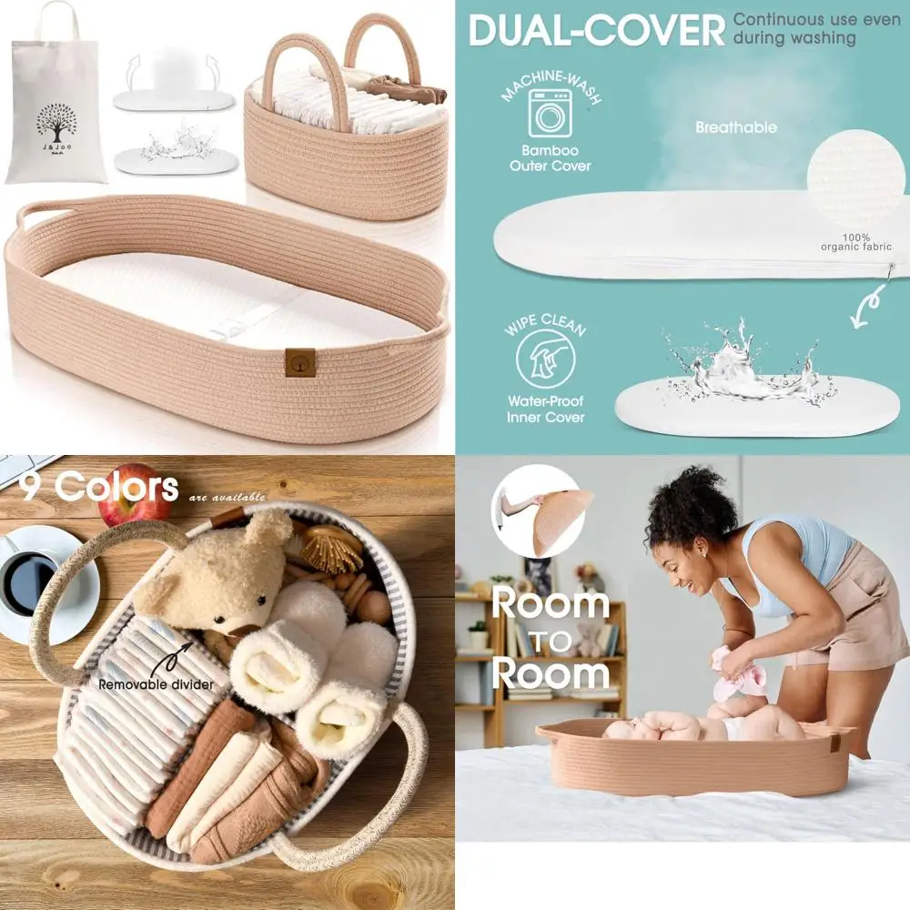 Baby Changing Basket Includes Diaper Caddy - Breathable & Waterproof Dual-Cover, Portable, Changing Pad for Dresser & Changing T