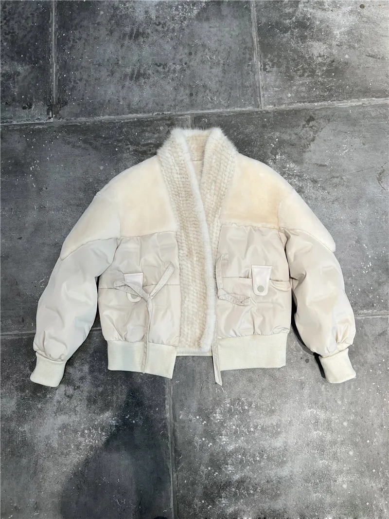 2025 Women's Clothing Elegant short slim fit mink braided collar down jacketAutumn Winter New 1104