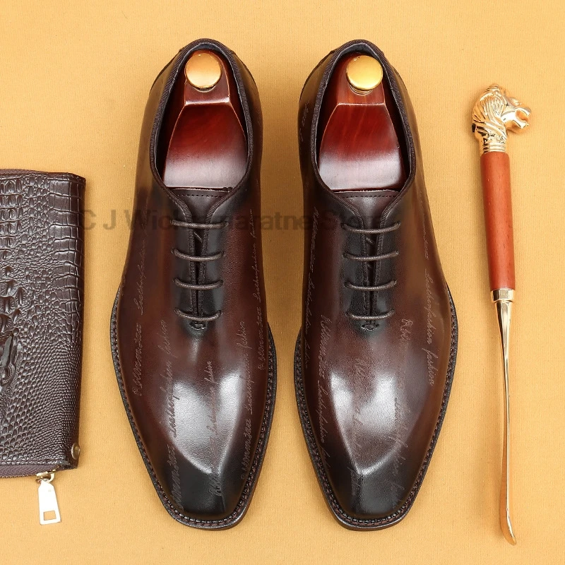 

HKDQ Brown Mens Oxfords Genuine Leather Fashion Wedding Party Dress Shoes For Men Lace-Up Business Office Formal Footwear