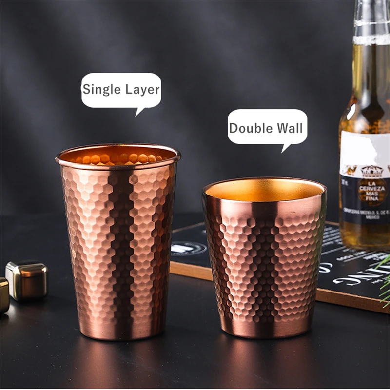 Double Wall Stainless Steel Large Beer Tea Mug Hammer Texture Cold Water Drinks Coffee Cup Cocktail Cups Kitchen Home Drinkware