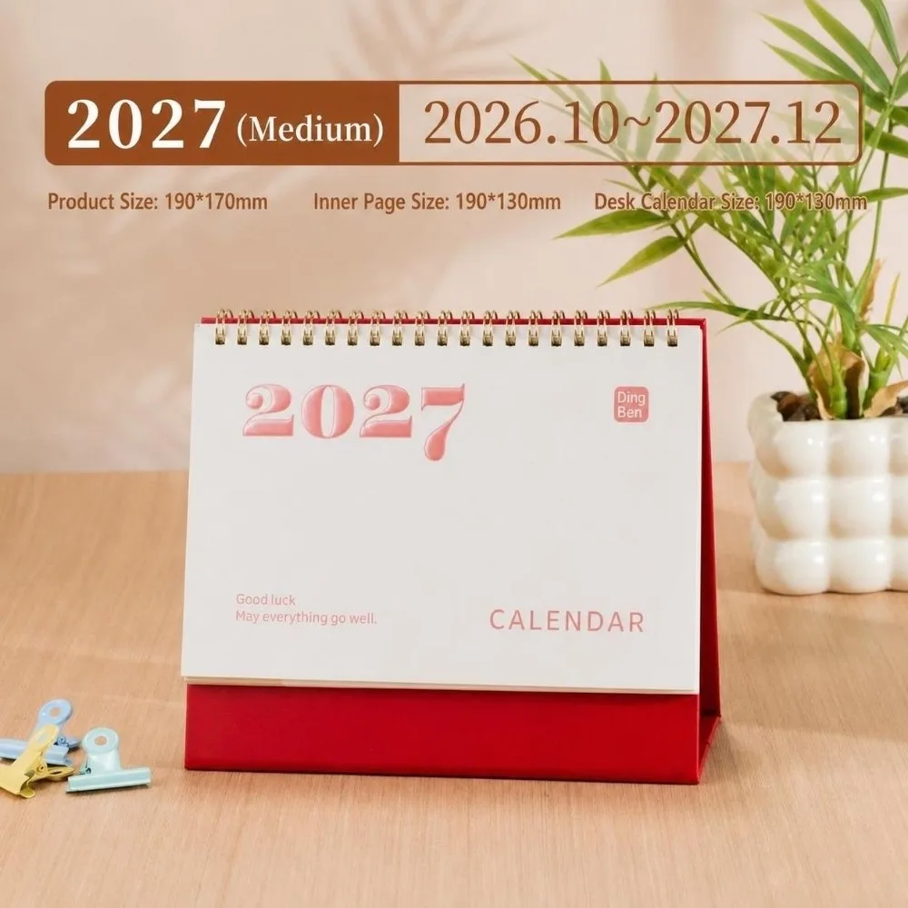 Durable 2027 Desk Calendar Paper Double Ring Binding Desktop Calendar Minimalist Thickened Base Office Calendar Workspace
