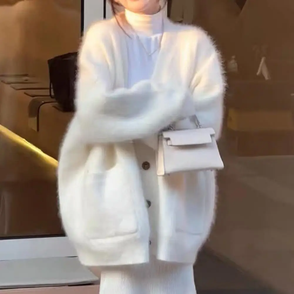 

Women's Fuzzy Cardigan V Neck Button Down Oversized Fluffy Coat Casual Long Sleeve Slouchy Furry Sweater Fall Winter Jacket