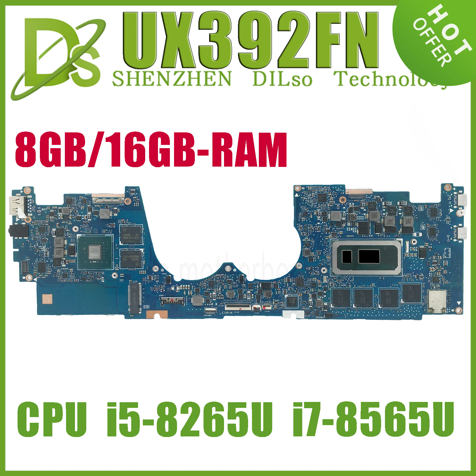 KEFU UX392FN Notebook Mainboard For ASUS ZenBook S13 UX392FA UX392 Laptop Motherboard With i5-8265U i7-8565U 8GB/16GB RAM MX150