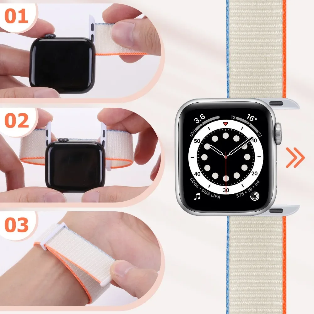 Apple Watch用通気性ナイロンストラップ,45mm, 41mm, 49mm, 44mm, 40mm, 46mm, 42mm,iwatch ultra 10,9 8、7、6、5、se、3