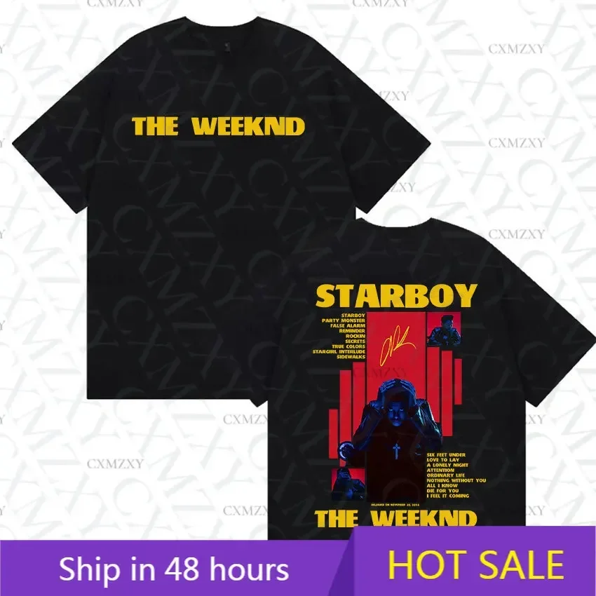 

Rapper THE WEEKND STARBOY Album Merch T Shirts Men's Street Gothic Hip Hop Retro Cotton Short Sleeve T-shirt Y2k Streetwear