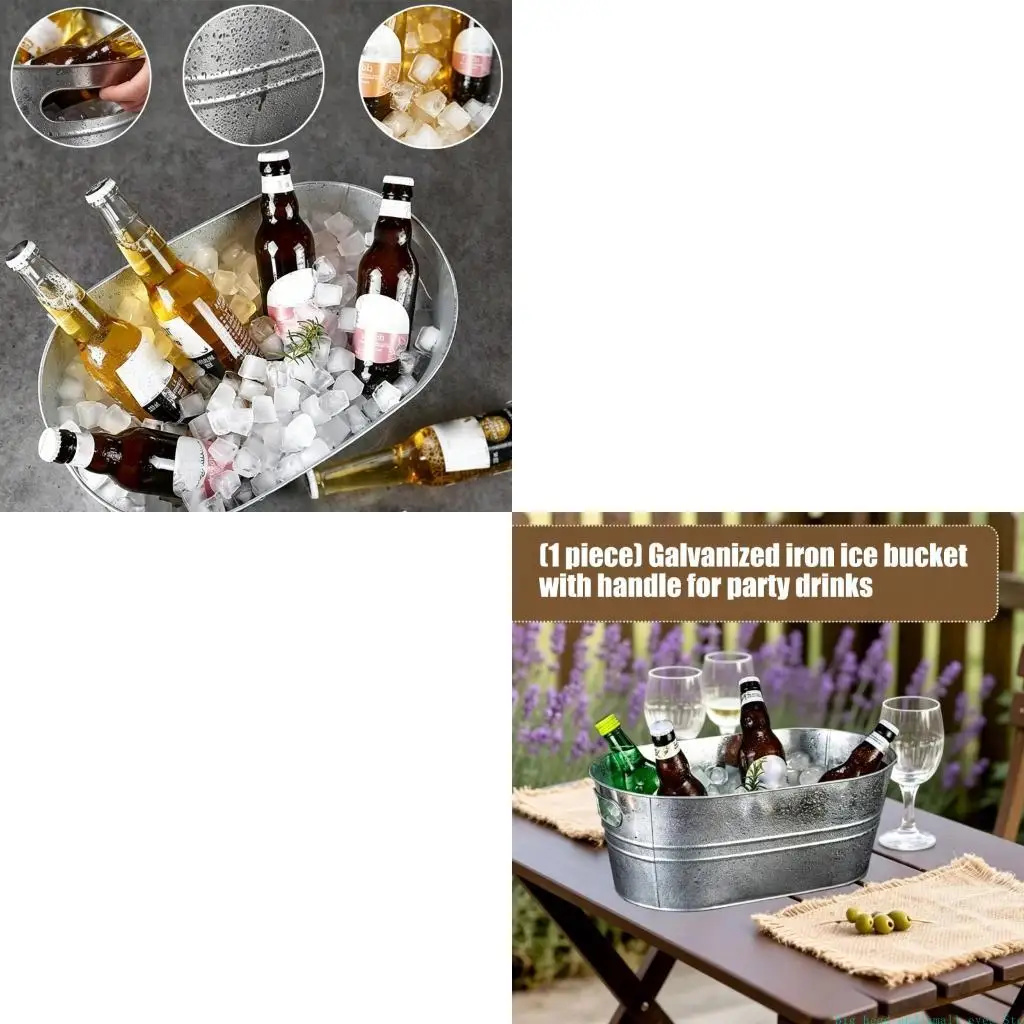 581C Large Champagne Tub with Handle Galvanized Iron Ice Buckets for Garden Parties