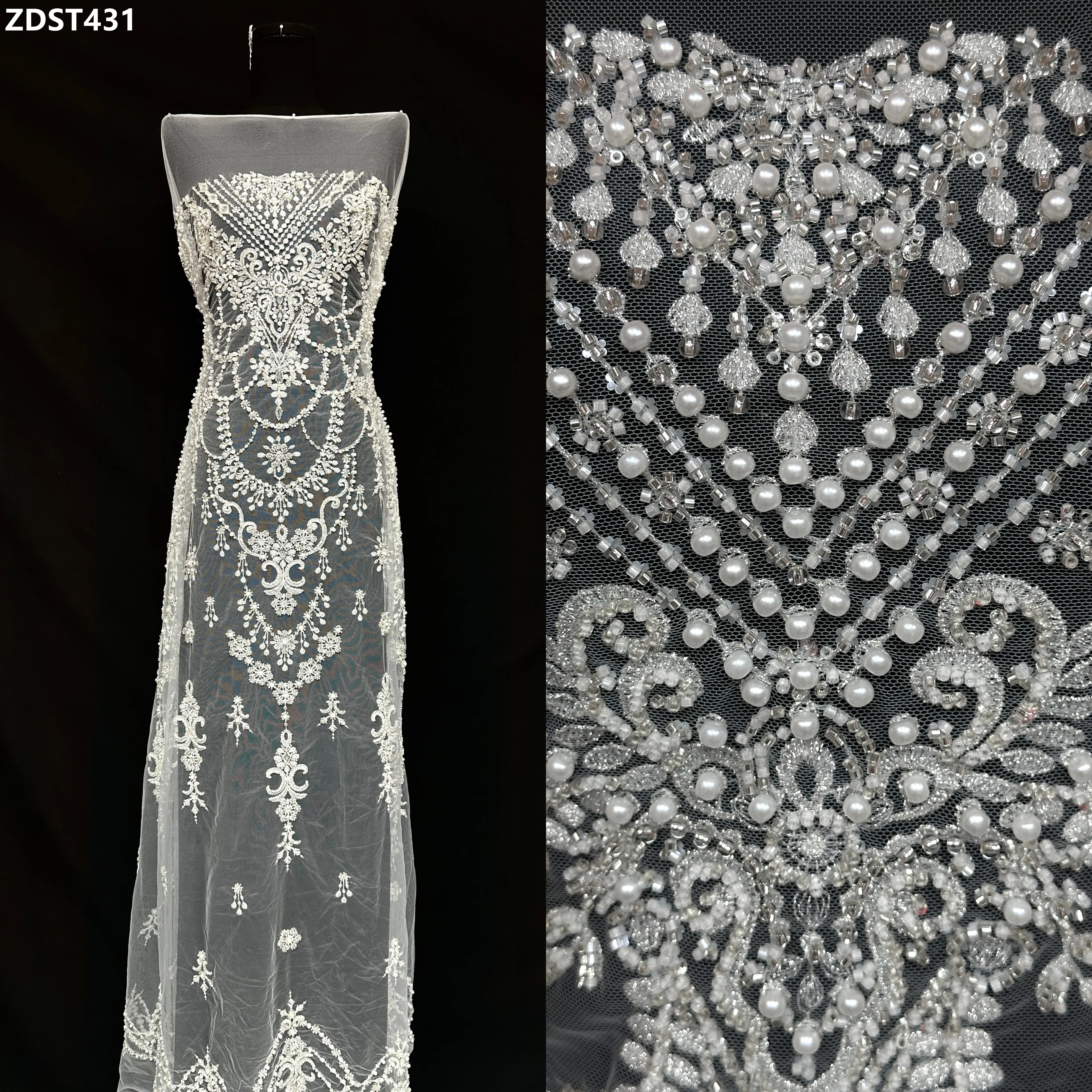 

Luxury French Tulle Fabric Beaded Sequins Lace Embroidery for Wedding Bridal Party African Bridal Party Special Occasion