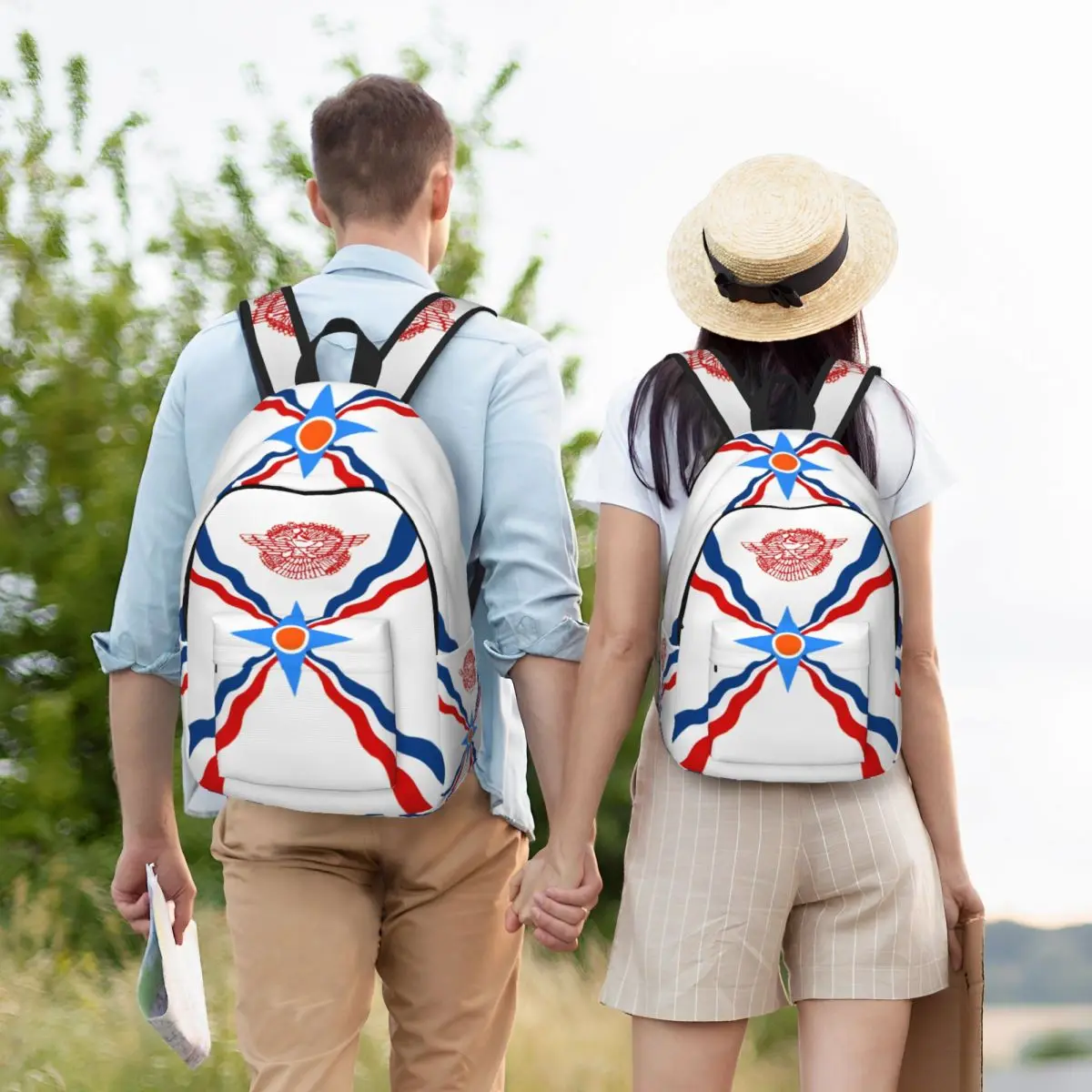 Customized Assyrian Suryoyo Flag Canvas Backpacks Women Men Basic Bookbag for School College Syriac Aram Bags