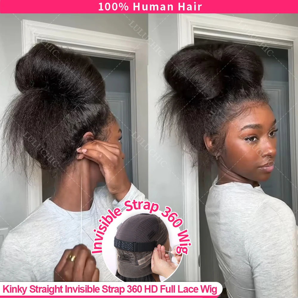 

Invisi Strap Kinky Straight 360 Full Hd Lace Front Human Hair Wig 200% Preplucked 13x4 Lace Frontal Wig Glueless Wig For Women