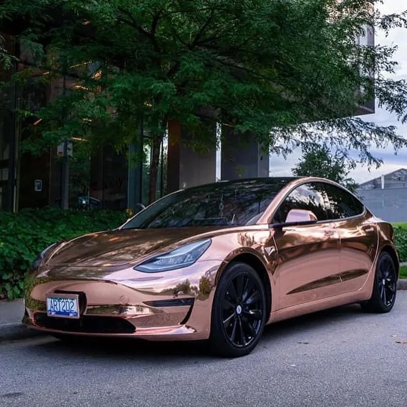 Premium Stretchable Chrome Mirror Rose Gold Vinyl Wrap Roll Self Adhesive Decal Car Wrapping