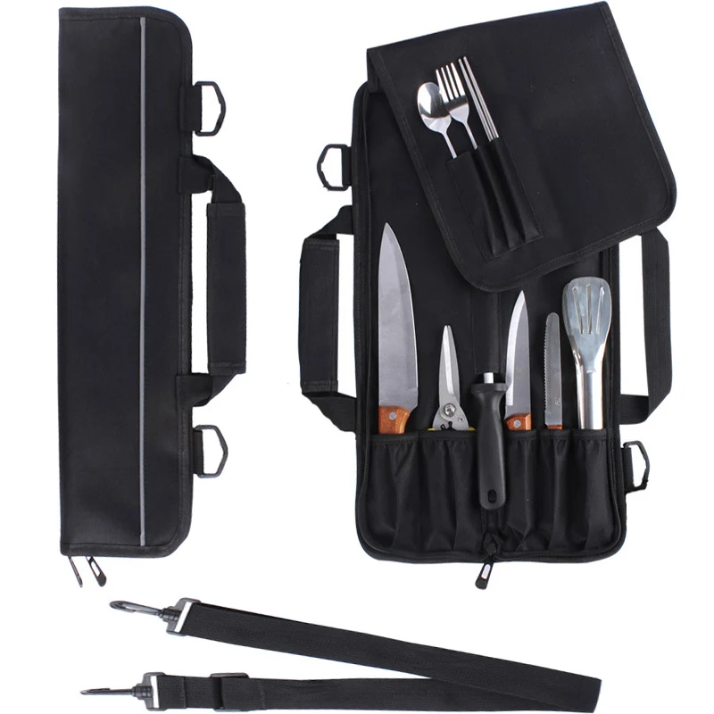 Chef Knife Bag Portable 9 Slots Kitchen Cleaver Slicing Santoku Knife Storage Pockets Traveling Picnic Carving Case Accessories